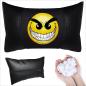 Preview: Auto Nackenkissen 20x30cm Nackenpolster Leder Schwarz mit Druck Design Smiley